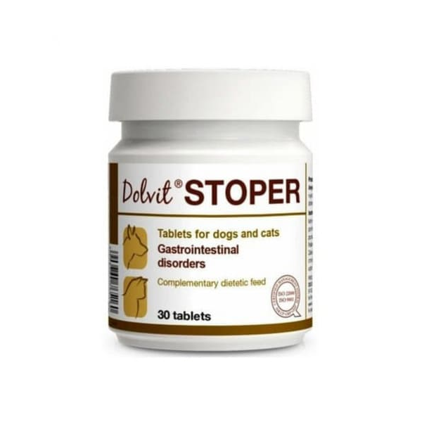 Minerālu papildbarība suņiem un kaķiem Dolvit STOPER 30 tab - при желудочно-кишечных расстройствах