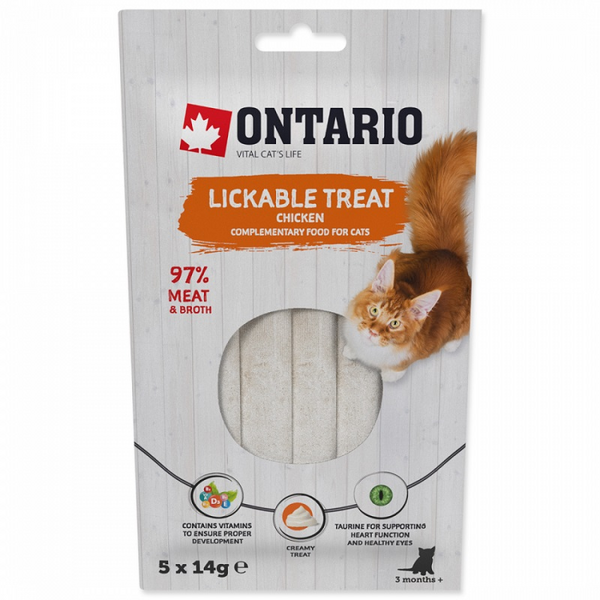 Ontario Lickable Treats Chicken 5 x 14g - Krēmveida gardums ar vistas gaļu