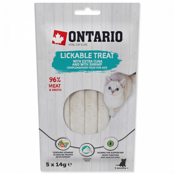 Ontario Lickable Treats with Tuna and Shrimp 5 x 14g - Krēmveida gardums ar tunci un garnelēm