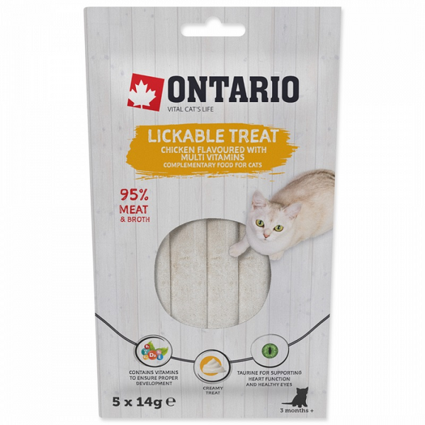 Ontario Lickable Treats Chicken Flavoured with Multi Vitamins 5 x 14g - Krēmveida gardums ar vistas gaļu un vitamīniem
