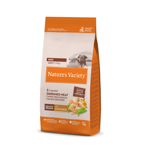 NV Dog Healthy Grain Adult Mini Chicken Free Range 7 Kg - pilnvērtīga sausā barība ar vistu mazo šķirņu suņiem