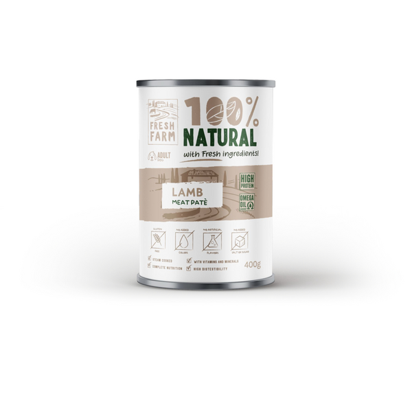 Fresh Farm Dog Smooth Pate with Lamb 400gr - pilnvērtīga barība, pastētes veida konservi ar jēra gaļu