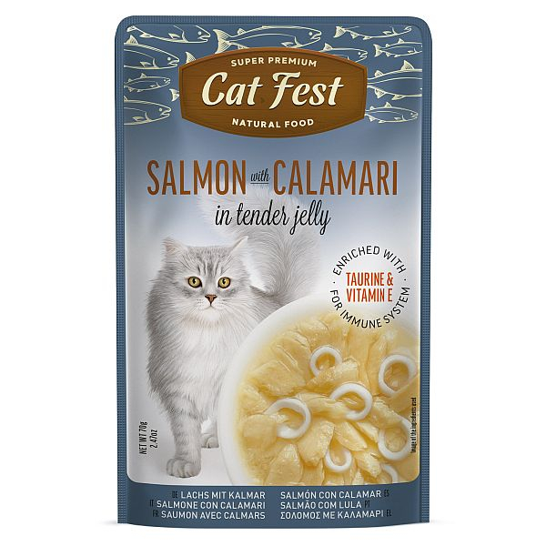 CatFest Salmon&Calamari in Tender Jelly 70g - Savvaļas lasis ar kalmāriem želejā
