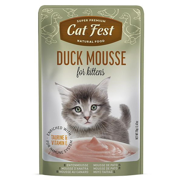 CatFest Kitten duck meat mousse 70g - mitrā papildbarība ar pīles gaļu ar maigu putētu tekstūru, ideāli piemērota maziem kaķēniem