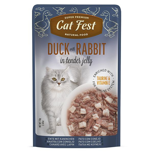 CatFest Duck with Rubbit in Tender Jelly 70g - pīles fileja ar trušu gaļu želejā
