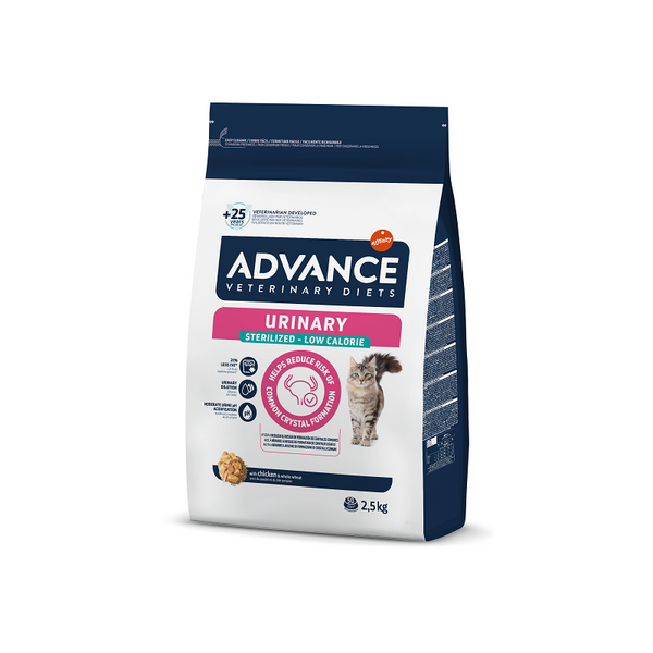 ADVANCE VETERINARY DIETS CAT URINARY LOW CALORIES 2.5KG - KAĶIEM URĪNCEĻU VESELĪBAI UN SVARA KONTROLEI