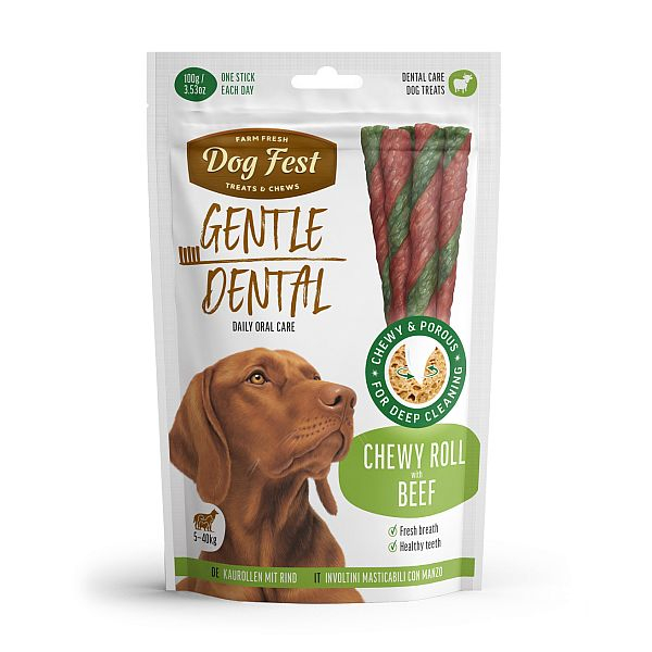 DogFest Dental Chewy roll with beef for adult dogs 100g - дополнительный корм для собак, жевательный рулет с говядиной для взрослых собак