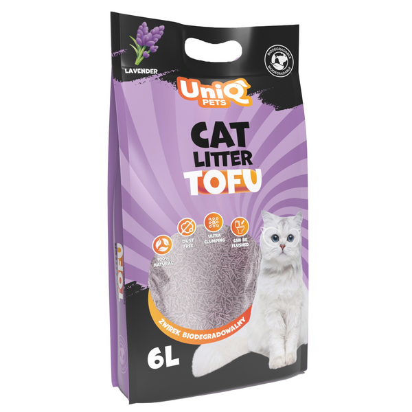 UNIQ Tofu Clumping Cat Litter Lavander 2,5kg / 6L - dabīgi granulēti kaķu pakaiši ar Lavanda aromātu