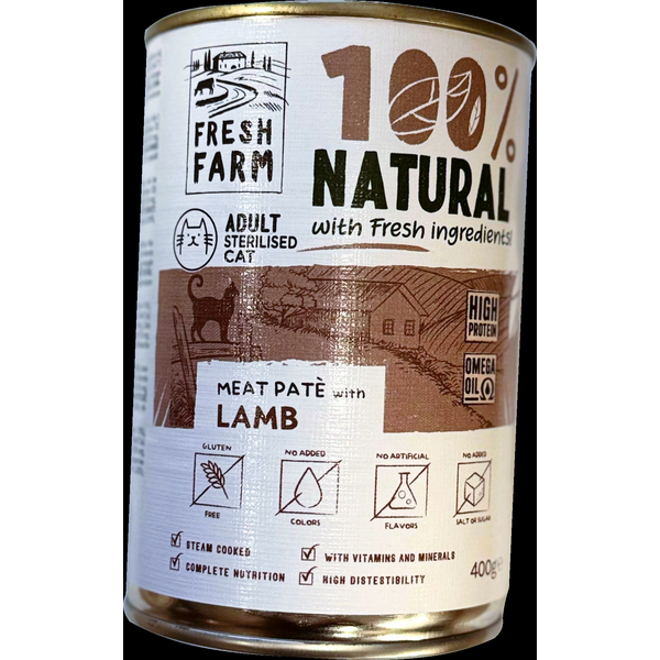 Prefera Fresh Farm CAT Smooth pate with lamb 400gr - полнорационный корм для кошек, паштет с ягненком