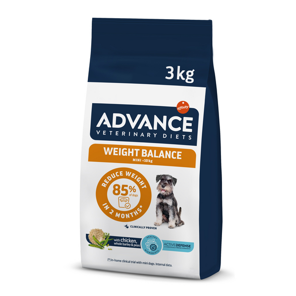 ADVANCE DOG VETERINARY DIETS WEIGHT BALANCE MINI 3KG - pilnvērtiga barība pieaugušiem miniatūra izmēra suņiem ar īpaši izstrādātu sastāvu