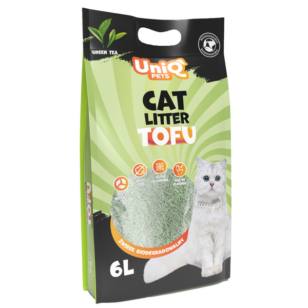 UNIQ Tofu Clumping Cat Litter Green tea 2,5kg / 6L - dabīgi granulēti kaķu pakaiši ar zaļo tēju maigu aromātu