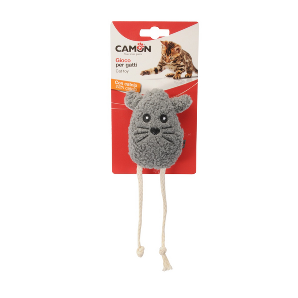 Rot. Kaķiem plīša peļes galva ar virvi un kaķumētru 10 cm