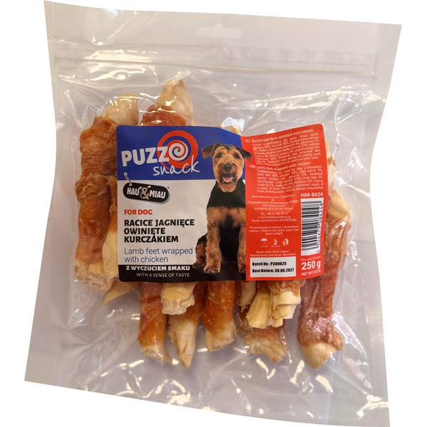 HAU&MIAU dog treat, lamb feet wrapped in chicken 250g - дополнительный корм для взрослых собак, бараньи лапки, завернутые в курицу