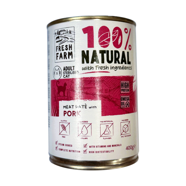 Prefera Fresh Farm CAT Smooth pate with pork 400 gr - полнорационный корм для кошек, паштет со свининой