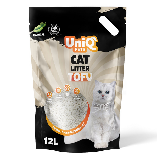 UNIQ Tofu Clumping Cat Litter Natural 5kg / 12L - dabīgi granulēti kaķu pakaiši bez smaržas