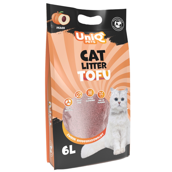 UNIQ Tofu Clumping Cat Litter Peach 2,5kg / 6L - dabīgi granulēti kaķu pakaiši ar Persika aromātu