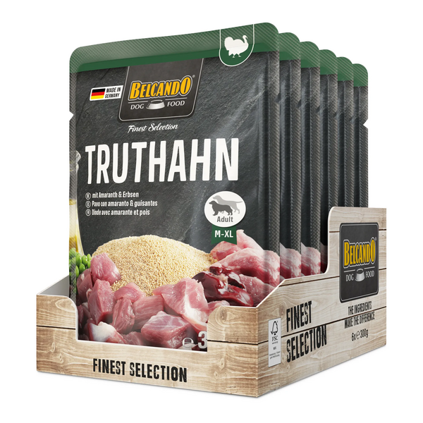 BELCANDO TURKEY WITH AMARANTH AND PEAS 300G - SUŅU KONSERVI AR TĪTARU GAĻU, AMARANTU UN ZIRŅIEM, 2 image