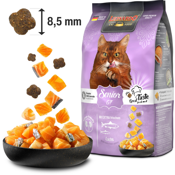 LEONARDO SENIOR GF SALMON 7.5KG - BEZGRAUDU SAUSĀ BARĪBA SENIORIEM KAĶIEM AR LASI