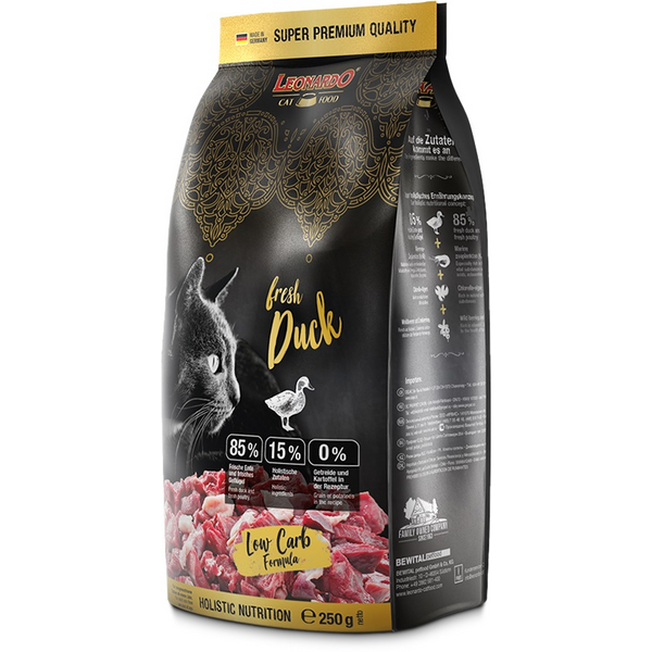 LEONARDO ADULT FRESH DUCK 250G - BEZGRAUDU SAUSĀ BARĪBA KAĶIEM AR PĪLI