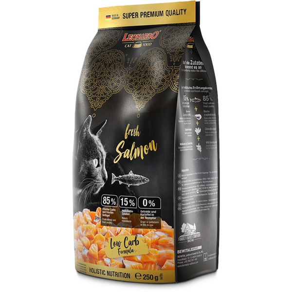 LEONARDO ADULT FRESH SALMON 250G - BEZGRAUDU SAUSĀ BARĪBA KAĶIEM AR LASI