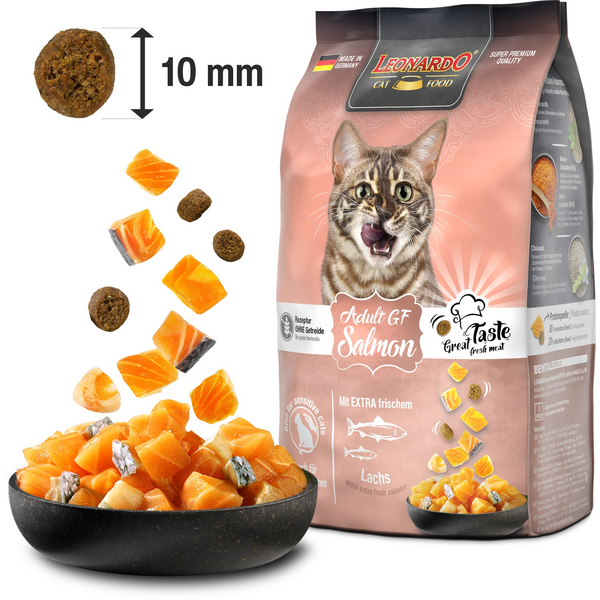 LEONARDO ADULT GF SALMON 7.5KG - BEZGRAUDU SAUSĀ BARĪBA KAĶIEM AR LASI
