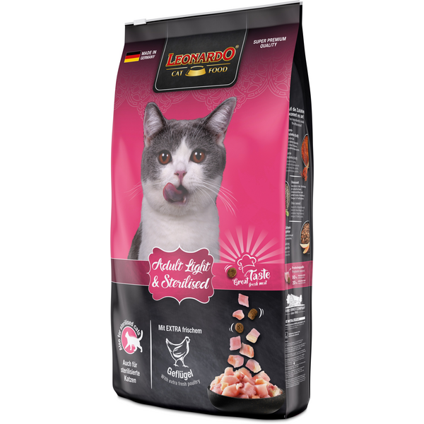 LEONARDO ADULT LIGHT&STERILISED POULTRY 7.5KG - SAUSĀ BARĪBA STERELIZĒTIEM UN KAĶIEM AR LIEKO SVARU, 2 image