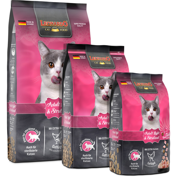 LEONARDO ADULT LIGHT&STERILISED POULTRY 7.5KG - SAUSĀ BARĪBA STERELIZĒTIEM UN KAĶIEM AR LIEKO SVARU, 3 image