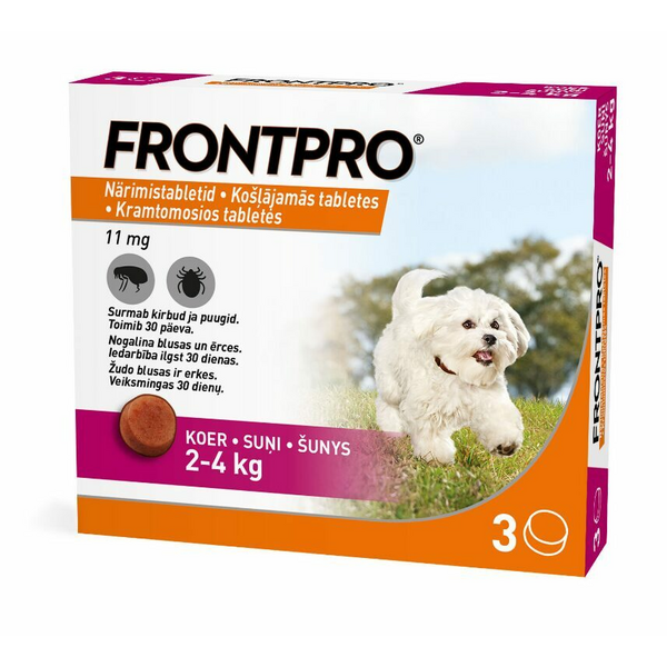 FRONTPRO 11MG KOŠĻ TABL SUŅIEM (2-4KG) S N1 (1 tablete) - Pretblusu un pretērču košļājamās tabletes