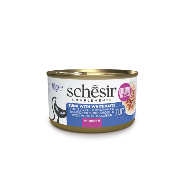 Schesir Cat Tuna with whitebaits in broth 70g - Tuncis ar anšoviem buljonā