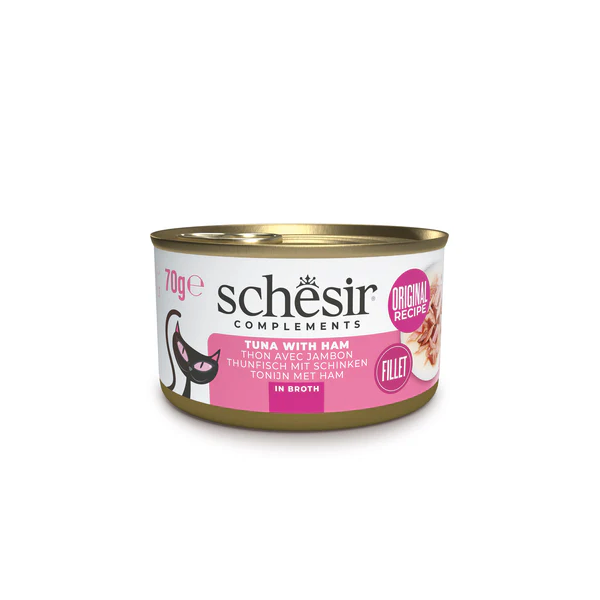 Schesir Cat Tuna with ham in broth 70g - Tuncis ar šķiņķi buljonā