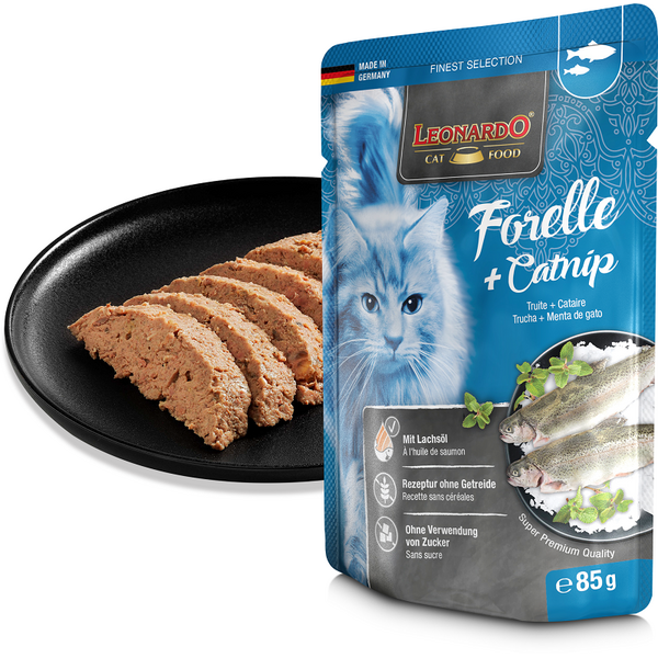 LEONARDO влажный корм для кошек с форелью и кошачьей мятой 85 г