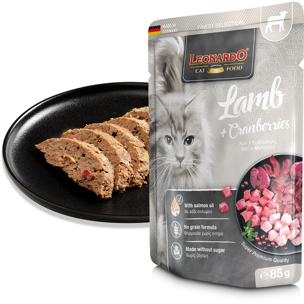 LEONARDO влажный корм для кошек с ягнёнком и клюквой 85 г