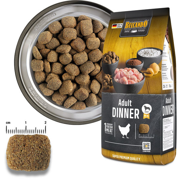 BELCANDO ADULT DINNER 12.5KG - VIDĒJO UN LIELO ŠĶIRNU SUŅIEM AR NORMĀLU AKTIVITĀTES LĪMENI