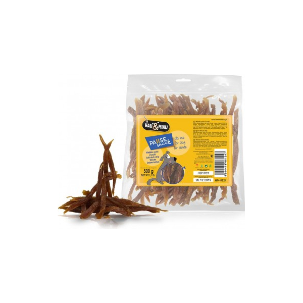 HAU & MIAU soft duck strips, 500 g - papildbarība suņiem, kaltēti pīles gaļas strēmeles