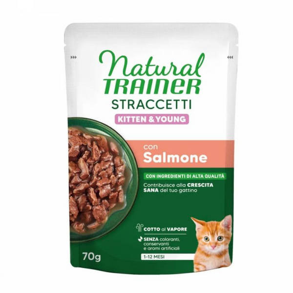 TRAINER NATURAL WET CAT STRACCETTI KITTEN  SALMON 70 G - konservi kaķēniem no 1 līdz 12 mēnešiem